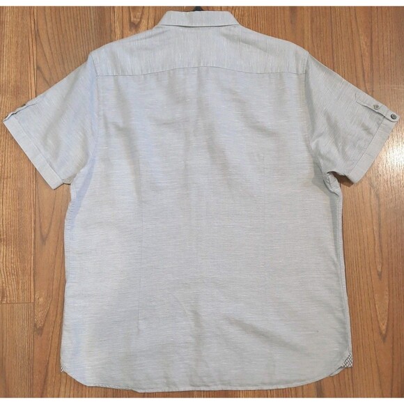 Ted Baker Light Blue Linen Blend Short Sleeve Button Down Shirt Sz 5 /US Size XL - Picture 2 of 6